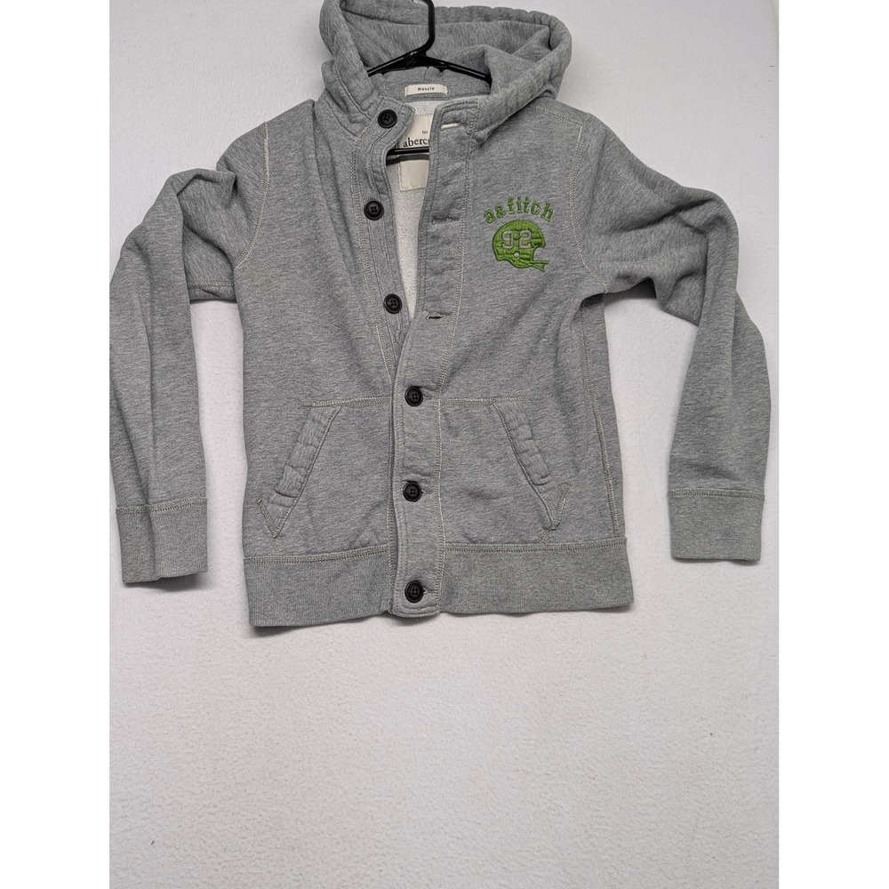 Abercrombie Youth XL Gray Muscle Fit Button Front Football Hoodie Sweatshirt